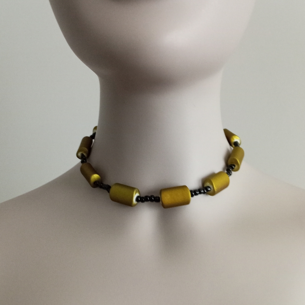 hand crafted gold and black beaded choker necklace New